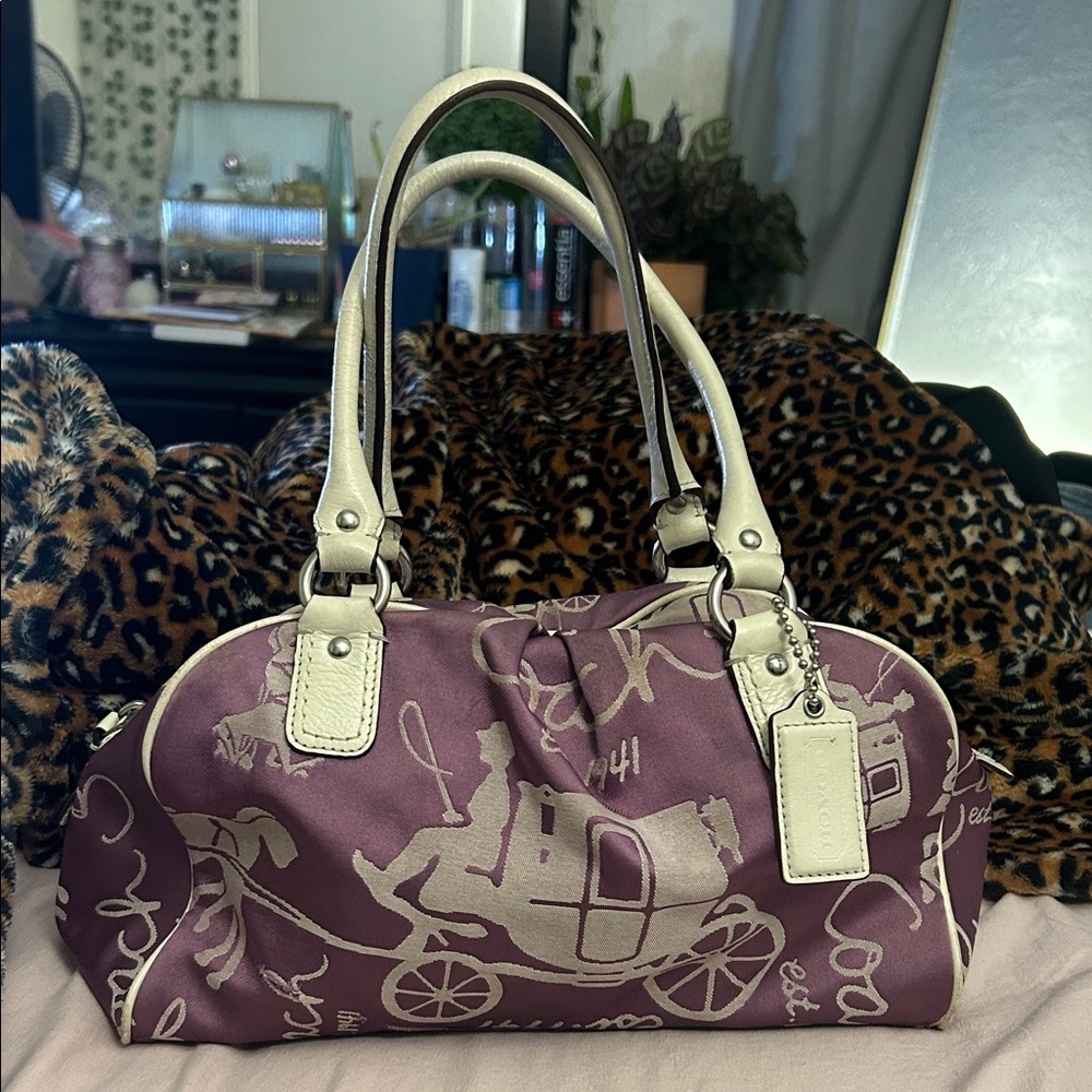 Elegant Purple and Cream Women's Handbag